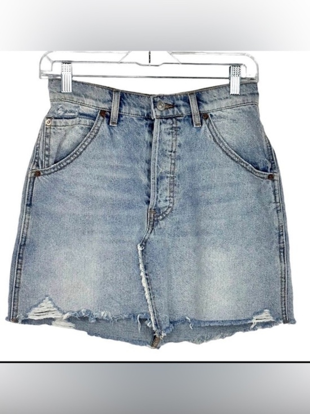 We The Free Brea light wash distressed denim mini skirt 27